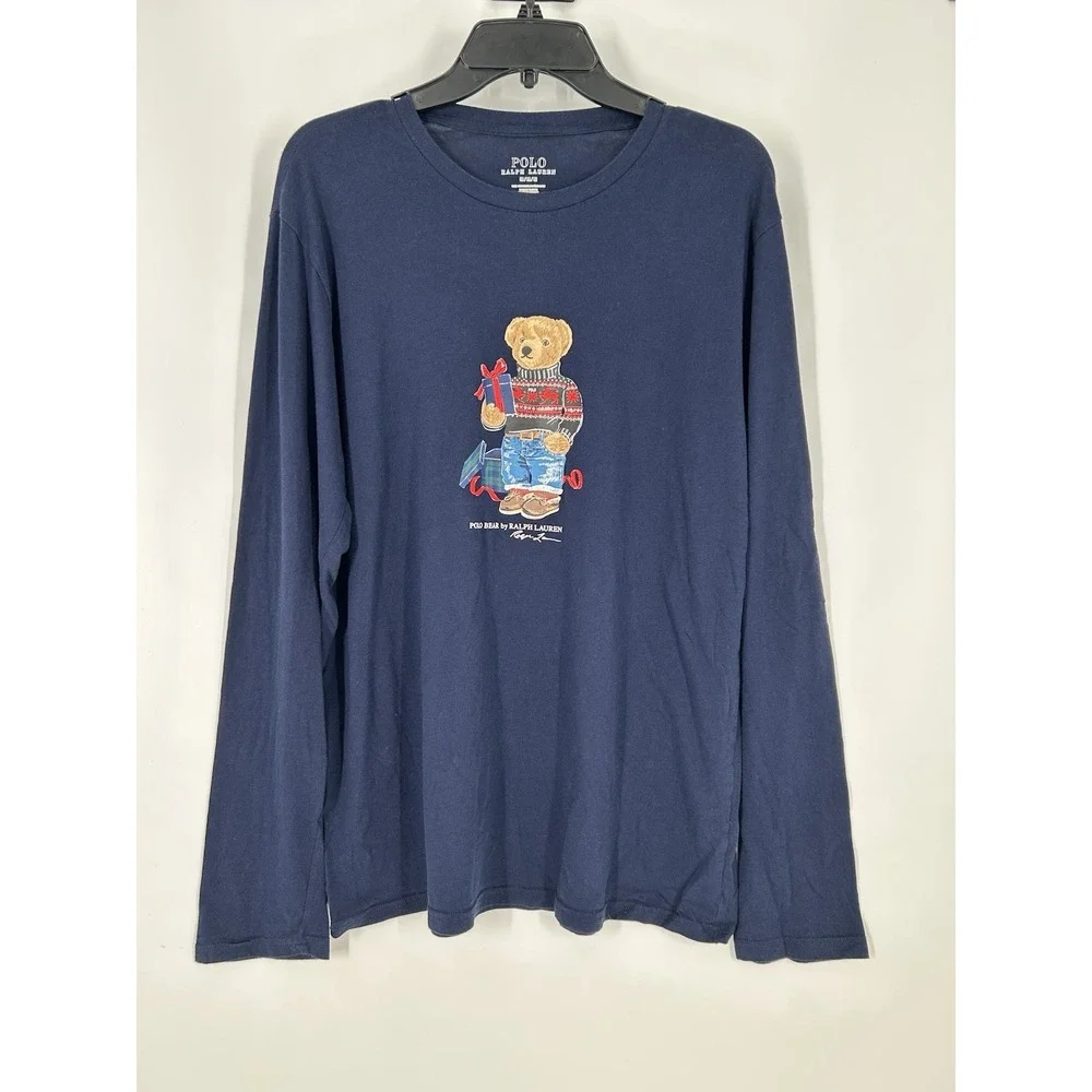 Polo Ralph Lauren Bear Holiday Christmas‎ Graphic Tee T Shirt Long Sleeve Medium